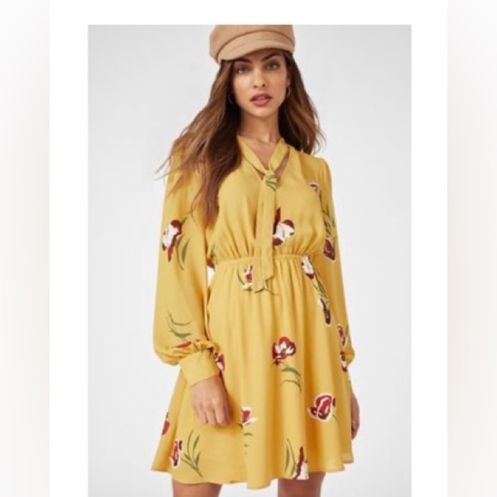 Justfab Long Sleeve Mustard Yellow Floral Dress Size XL